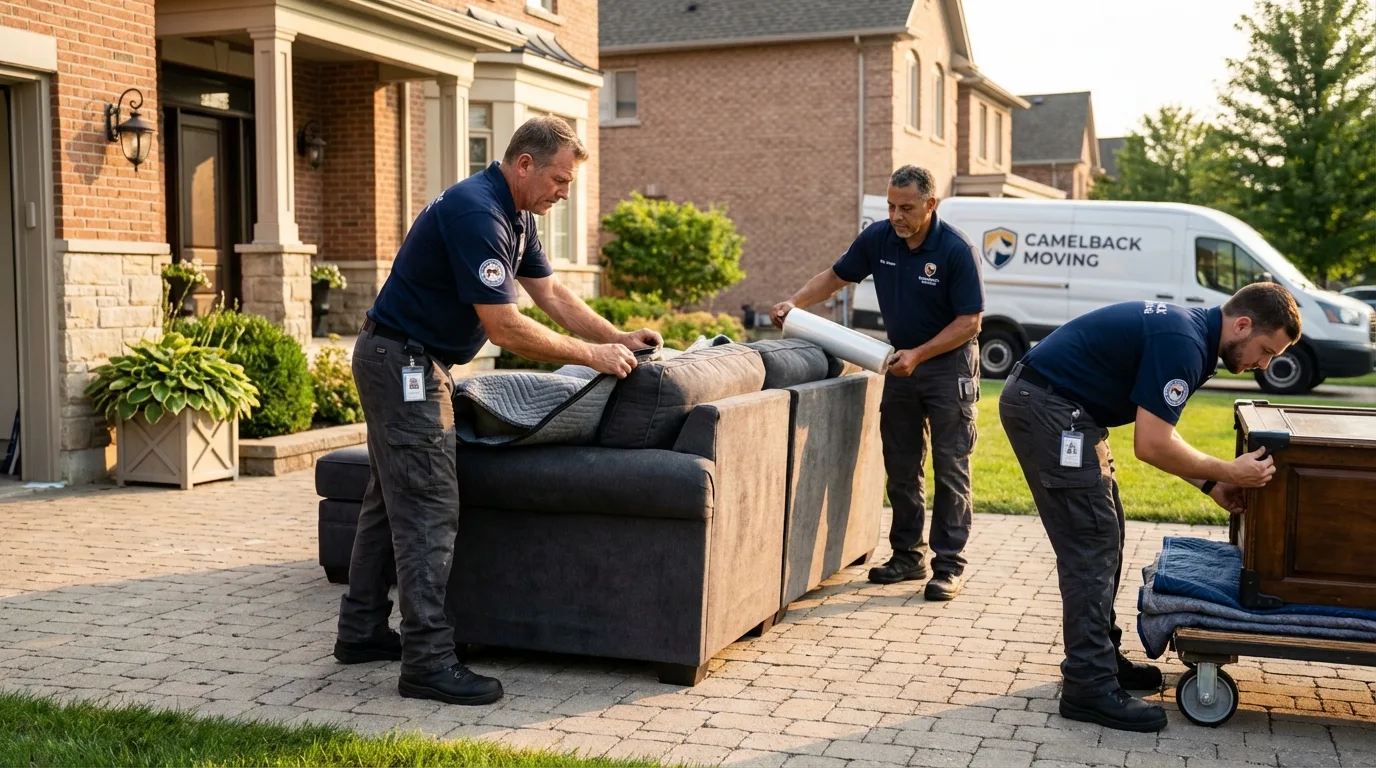 Large estate moving crew wrapping furniture in Oconto, WI
